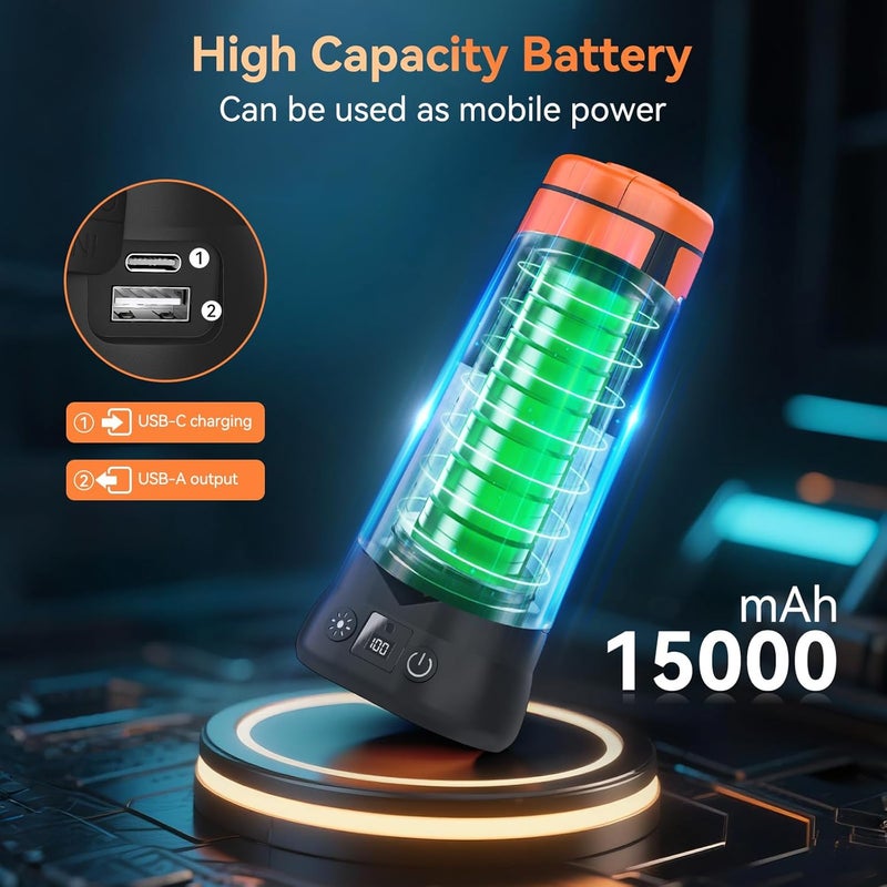 Dimgogo Rechargeable Camping Light with Stand 7ft Max Height, 15000mAh Portable Cordless LED Work Light, 5500 Lumen 6500/4500/3500K Dimmable Emergency Flashlight with Detachable Tripod, Orange - Image 2